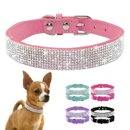 Suede fiber collar with crystals Comfortable, zinc alloy collar with buckle!