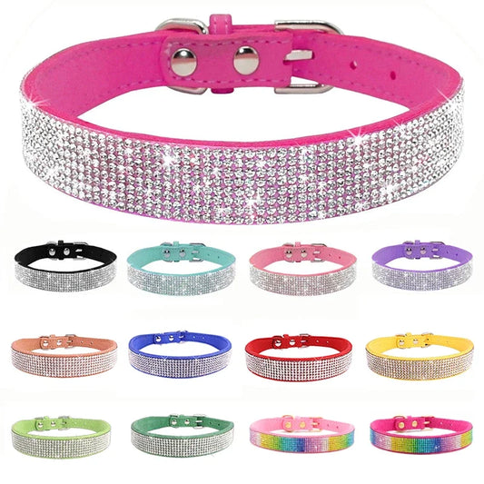Suede fiber collar with crystals Comfortable, zinc alloy collar with buckle!